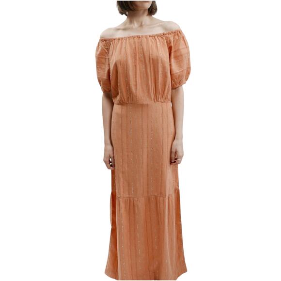 Ace & Jig Maxi Quince Dress Metallic Maxi Boho Puff Sleeve Peasant - Picture 1 of 11